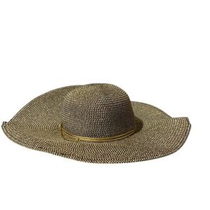 Straw Studios Hat Women's Black Gold Metallic Wide Brim Sun Floppy Beach Resort